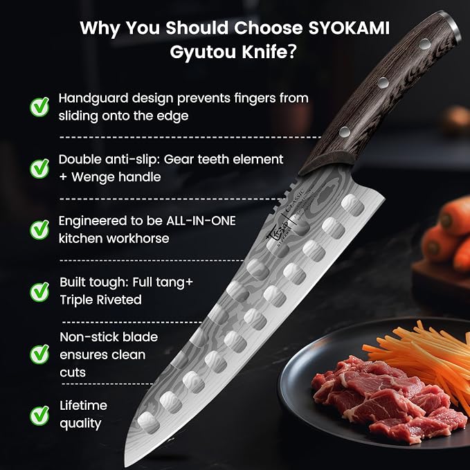 SYOKAMI Gyutou Chef Knife, 9.5 Inch Japanese Style Multi-purpose Kitchen Knife, Ultra Sharp Durable Professional-grade for Slicing, Chopping, Dicing, Ergonomic Anti-slip Handle, Trusted by chefs