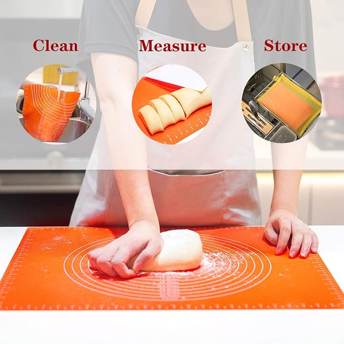 Extra Thick Silicone Baking & Pastry Mat with Measurements, Non-Stick, Non-slip, Countertop Safe, EZ to Clean. Great for Rolling Dough; Kneading Fondant; Cut Pasta; Make Pizza, Cookies. 19.6" x 15.7"