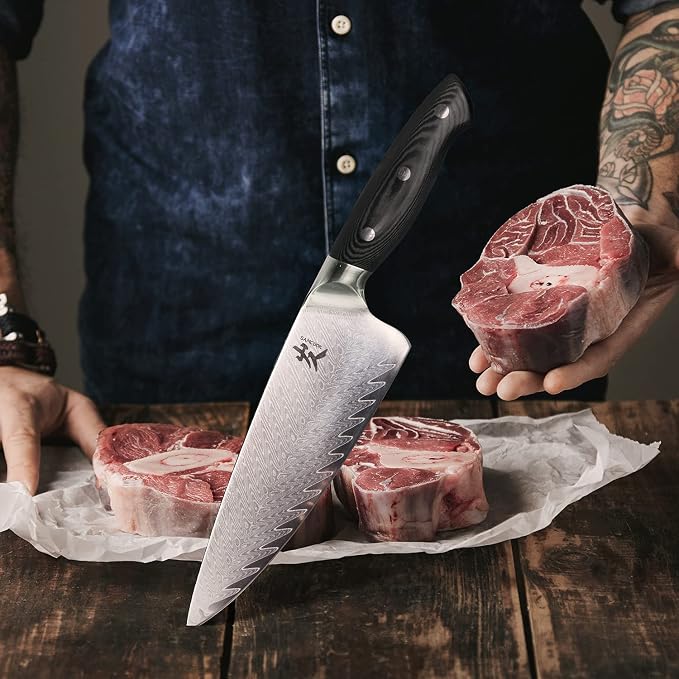 SAMCOOK Damascus Chef Knife - 8 Inch Professional Sharp Kitchen Knife,VG-10 High Carbon Stainless Steel Gyuto Cooking knife - Ergonomic Micarta Wood Handle with Gift Box