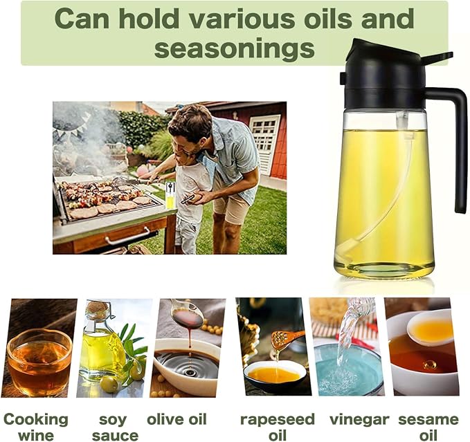 Honimered 3PCS 2 in 1 Oil Dispenser and Oil Sprayer,Oil Dispenser for Kitchen Spray,470ml Olive Oil Bottle,Cooking, Kitchen, Salad, Deep frying, Vinegar, Barbecue Spray Bottle (3PCS 100ml Silver)