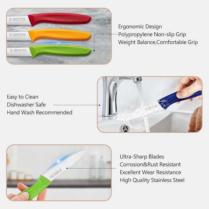 Paring Knives with Straight Edge,Spear Point,Stainless Steel Paring Knife Set of 6,Sharp Small Kitchen Knife for Cutting Vegetable&Fruit,Ergonomic Paring Knife,Red Peeling Knifes