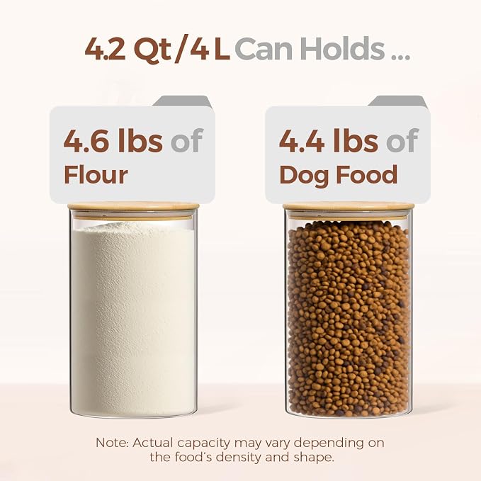 ComSaf Flour Sugar Storage Containers 4 Qt, 2 Pack Glass Flour Container | 26.6cm/10.5in Tall, Gallon Large Glass Storage Canisters, 15cm Extra Wide Mouth, Easy Clean and Scoop, 4.6lb Flour, BPA Free
