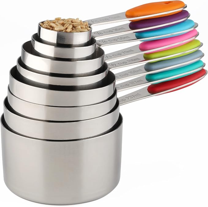 Measuring Cups Set of 8 Stainless Steel Stackable Nesting Measuring Cups | for Dry and Liquid Ingredients