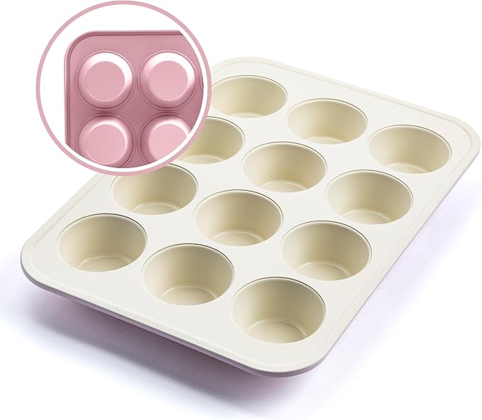 GreenLife 12 Cup Ceramic Nonstick Muffin Pan, Pink