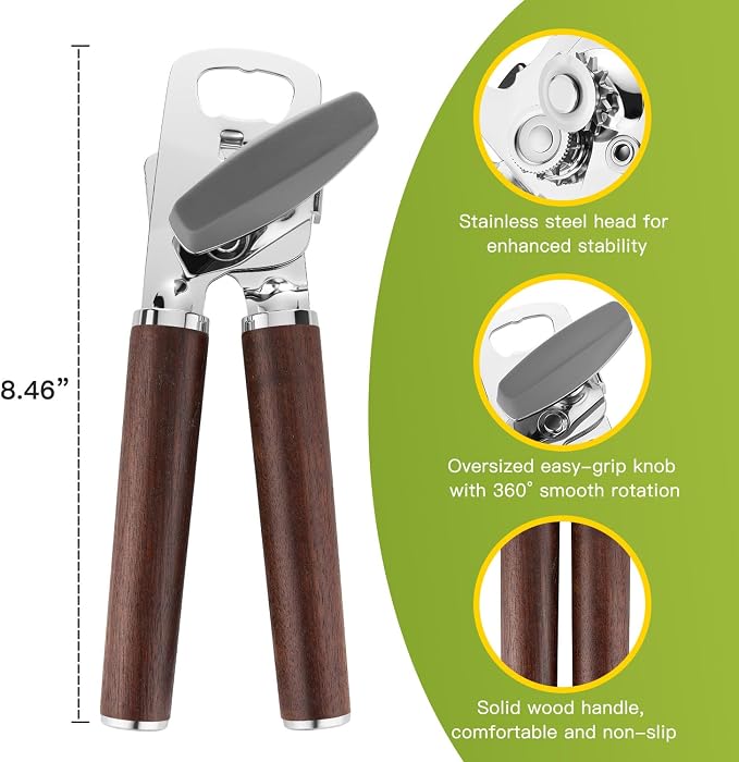 KULUNER Jar & Bottle Opener with Solid Walnut Wood Handle, Large Easy-Turn Knob, Manual Handheld Design for Arthritis & Weak Hands, Non-Slip Grip Kitchen Tool (Natural Walnut)