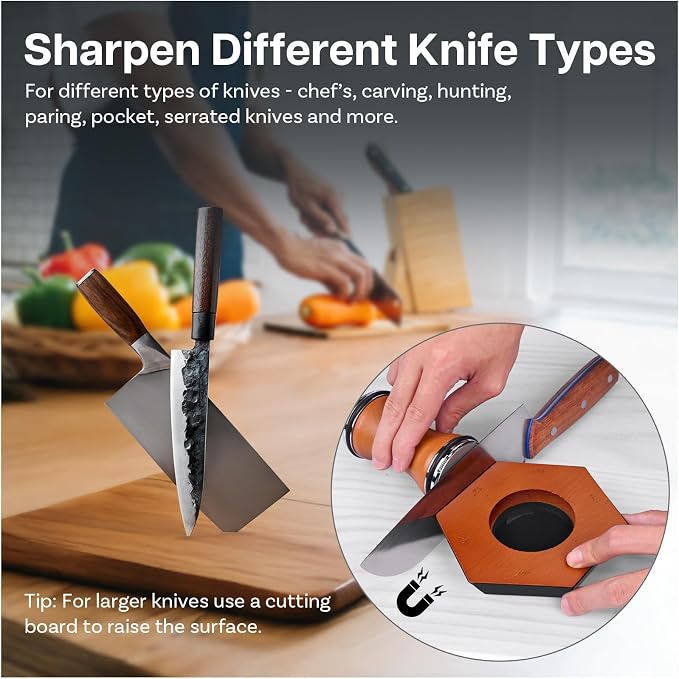 Rolling Knife Sharpener by MMOBIEL – 6 Magnetic Angles (12°, 15°, 17°, 19°, 22°, 25°) – Kitchen Knife Sharpener – Sharpening Kit with Magnetic Diamond Grinding Discs – Gifts for Men & Women