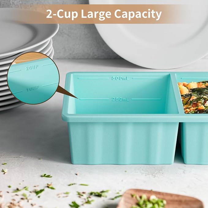 Silicone Freezer Tray for Soup Ice Cubes: 2-Cup Freezing Tray with Lid for Meal Prep - 2Pack Silicon Soup Portion Freeze Trays Make Stock Souped Ice Cube