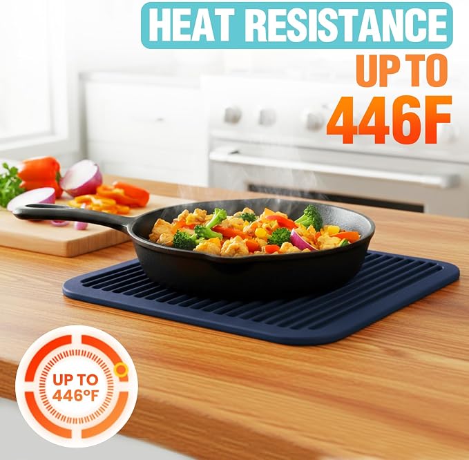 Silicone Trivets for Hot Pots and Pans - 4 Heat Resistant Pot Holders Silicone Trivet Mat Multipurpose Counter Pads (Dark Blue)