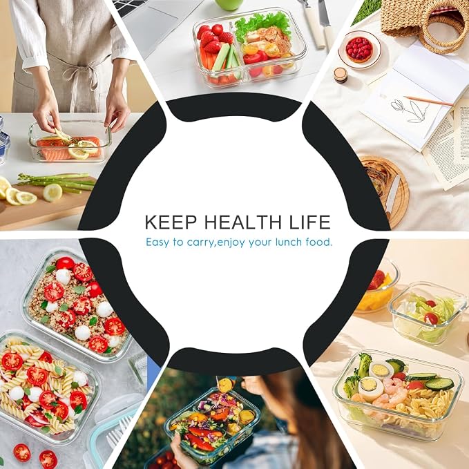 AMALEKO 42pcs Glass Food Storage Containers with Snap Locking Lids Set, Glass Meal Prep Containers (21 Container & 21 Lids),Leak Proof Lunch Containers BPA-Free,Black