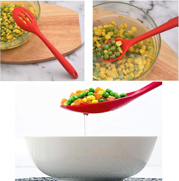 Linwnil 4 Pieces Silicone Slotted Spoons,10.6 Inch Nonstick Mixing Serving Spoons for Kitchen Cooking Bake Stir Draining Tool (8, Multicolor)