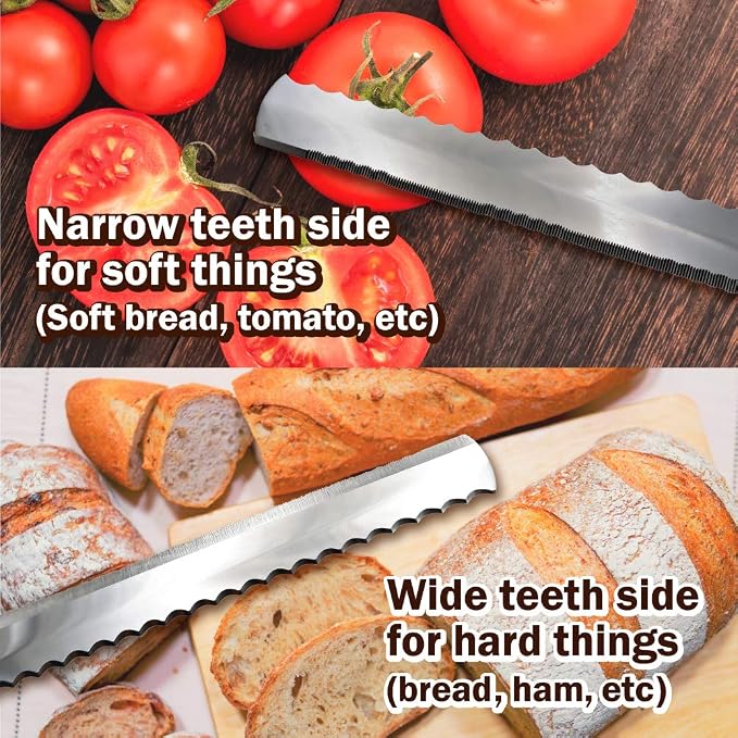 Serrated Bread Knife, 2in1 Double Sided [Made in Japan] Sharp 8 Inch Power Blade Japanese Bread Knife for Homemade Bread, Unique Design Bread Cutter