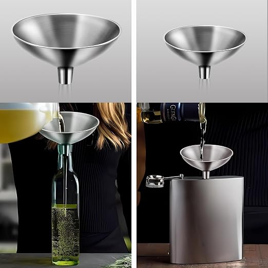 Serinar 2 Piece Small Stainless Steel Filling Mini Funnel, Flask Funnel, Large for Kitchen, Small for Flask, Essential Oil Delivery