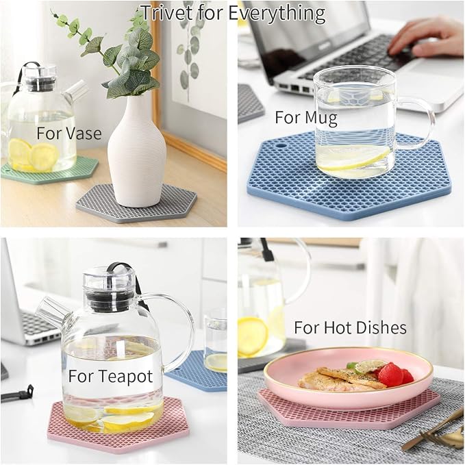 4 Packed Colorful Silicone Trivet Mats - DIY Different Size Dish Drying Mat, Hot Pot Holder for Pots & Pans, Non-Slip & Heat Resistant Kitchen Hot Pads for Countertops & Table, Assorted 4 Colors