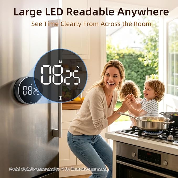 VOCOO Digital Kitchen Timer - Magnetic Countdown Countup Timer with Large LED Display Volume Adjustable, Easy for Cooking and for Seniors and Kids to Use (Space Grey)