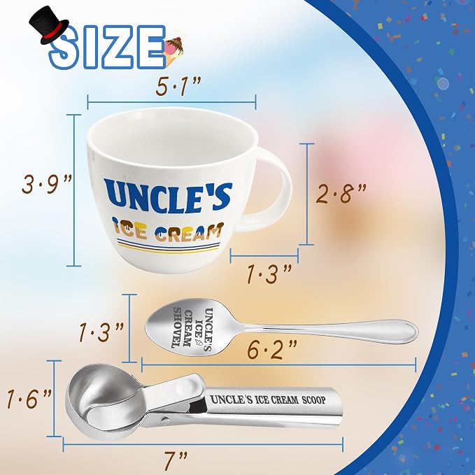 Uncle Gifts, Gifts for Uncle Fathers Day from Niece Nephew, Uncle's Ice Cream Bowl Scoop Shovel Spoon Set, Uncle’s Ice Cream Gift, Christmas Birthday Father's Day Present for Him Man