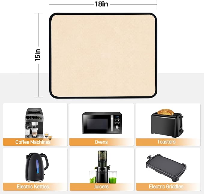 2 PCS Heat Resistant Mats for Countertop Air Fryer, 18x15in, Khaki | 1022 ℉ Fireproof mat, air fryer accessories for ninja, cosori, waterproof hot pads for kitchen toaster, oven, coffee maker