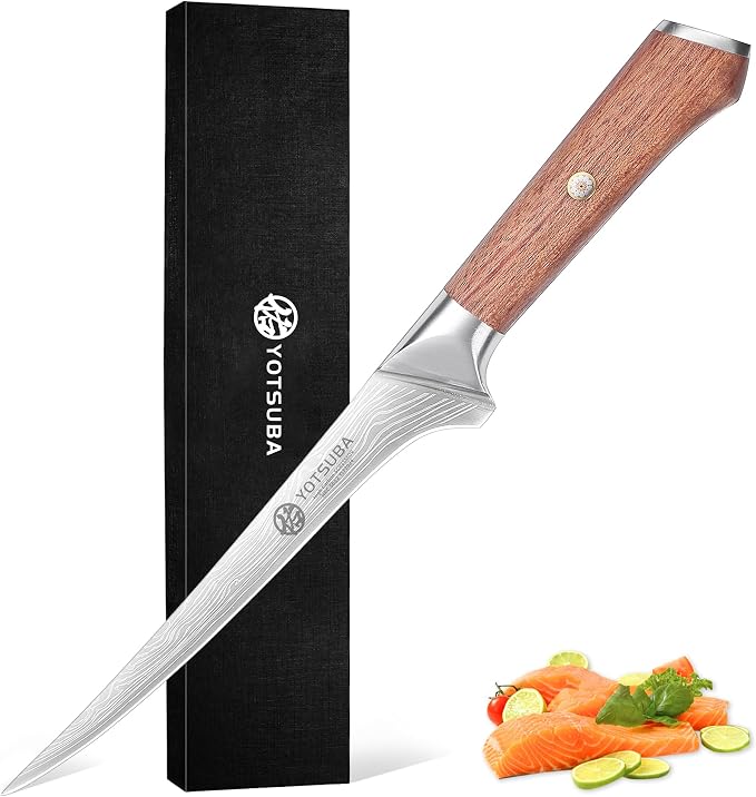 YOTSUBA Japanese Fillet Knife, 7 Inch Fish Knives for Filleting, Razor Sharp High Carbon Steel Boning Knife with Ergonomic Rosewood Handle, Ideal Gift for Family and Friends