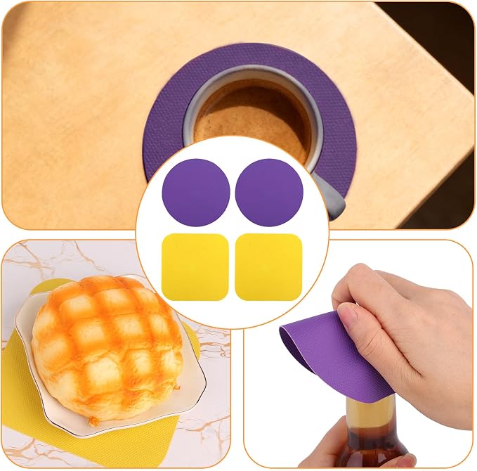 LUTER 4pcs Jar Opener Gripper Pad for Seniors with Weak Hands, Rubber | Multi-function Silicone Bottle Opener Lid Cap Rubber Gripper Pads Kitchen Coasters Gadgets, Yellow, Purple