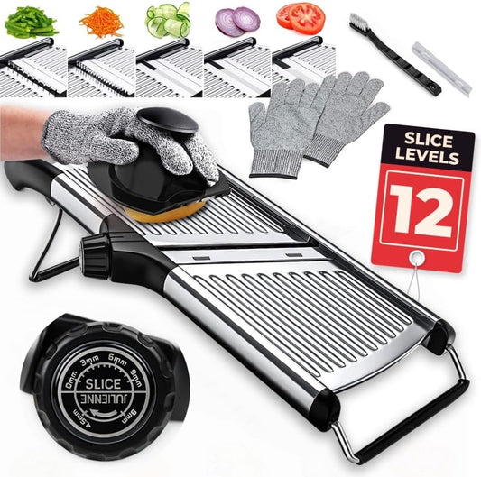 Gramercy Mandoline Slicer for Kitchen with 12 Slice Settings, Black Edition