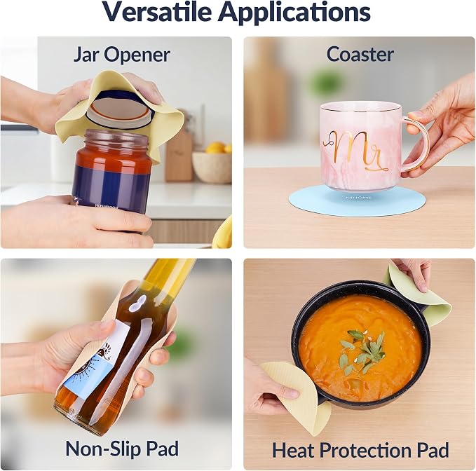 NiHome Silicone Jar Opener Gripper Pads, 6 In for Seniors, Light Candy,6 PC | Textured Back Pattern For Superior Grip, Food-Grade Silicone, Heat-Resistant Multi-Use Kitchen Pad For Jars, Pots, Spoons