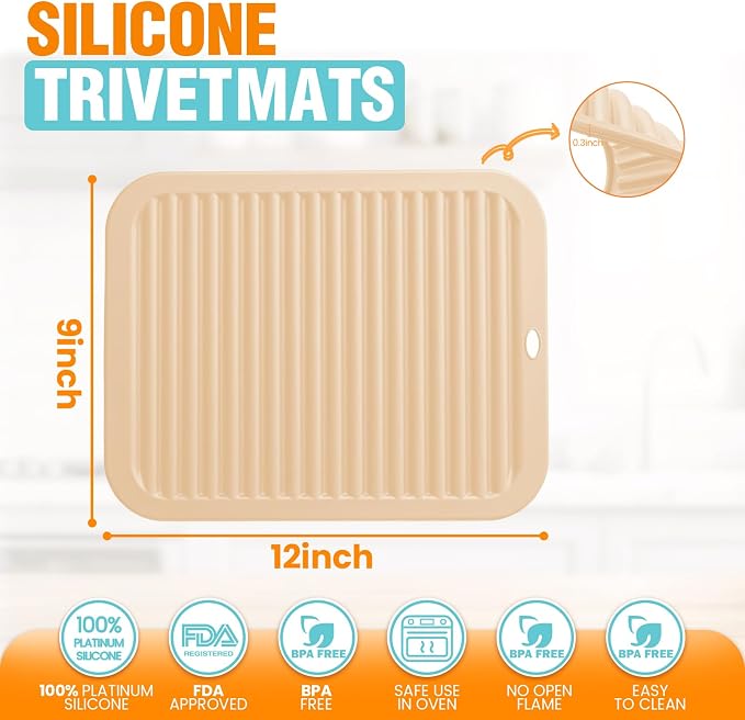Silicone Trivets for Hot Pots and Pans - 4 Heat Resistant Pot Holders Silicone Trivet Mat Multipurpose Counter Pads (Ivory)