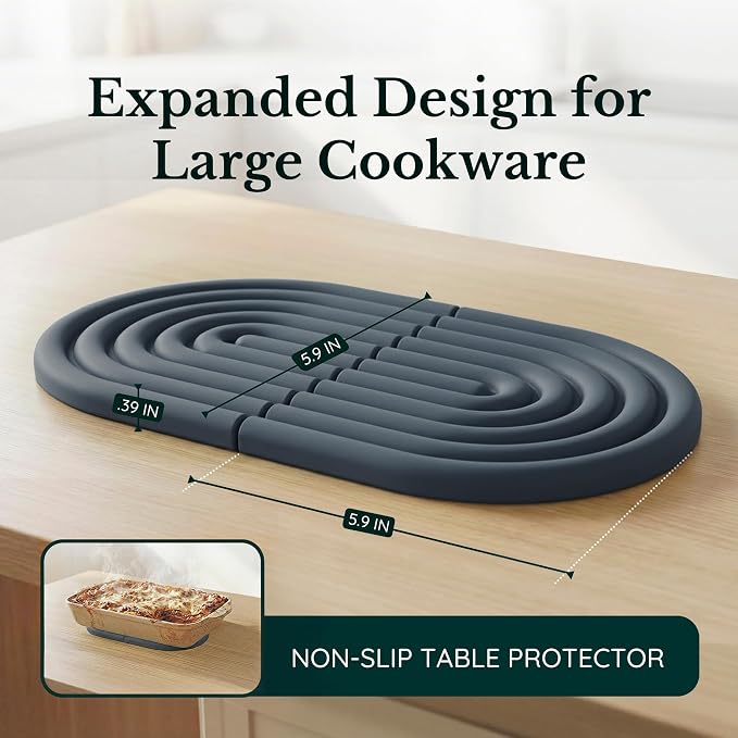 Silicone Trivets for Hot Dishes, Heat-Resistant, Non-Slip Pot Holders for Kitchen & Coasters Durable Hot Pads for Pots, Pans, Baking Dishes & Kitchen Appliances Set of 2 Slate Black
