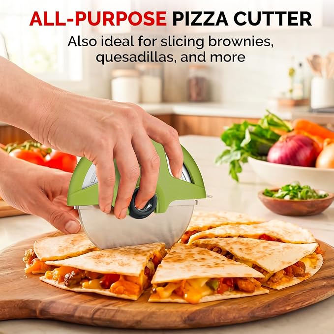 UHIYEE Palm-Grip Pizza Cutter Wheel with Protective Blade Guard, 4.3" Detachable Stainless Steel Pizza Slicer for Deep Dish Crusts, Easy Cleaning, Green