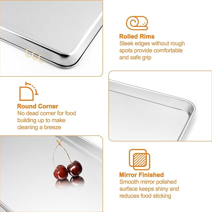 TeamFar Baking Sheet with Rack, Stainless Steel Sheet Pan-16/12.5/10.5 Inch | Cookie Sheets Baking Trays and Cooling Racks for Cooking, Non-Toxic & Heavy Duty, Dishwasher Safe, 6 PCS (3 Pans + 3 Racks)