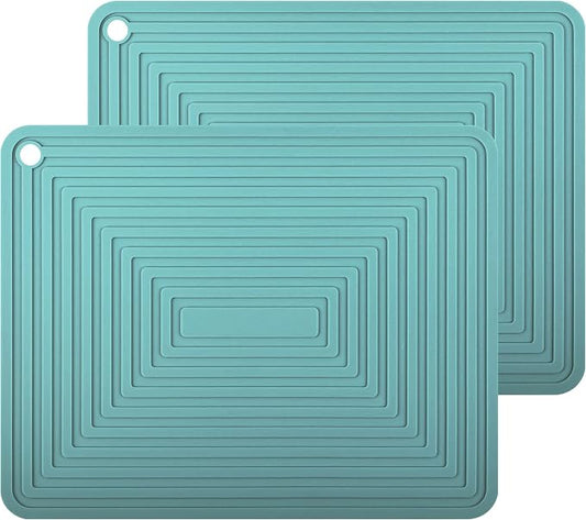 Silicone Trivets for Hot Dishes Pots and Pans, Multi Use Hot Pads for Kitchen Counter Mat, Versatile Heat Resistant Mat, Durable Table Trivet Mat, Flexible Silicone Pot Holders Teal Set 2