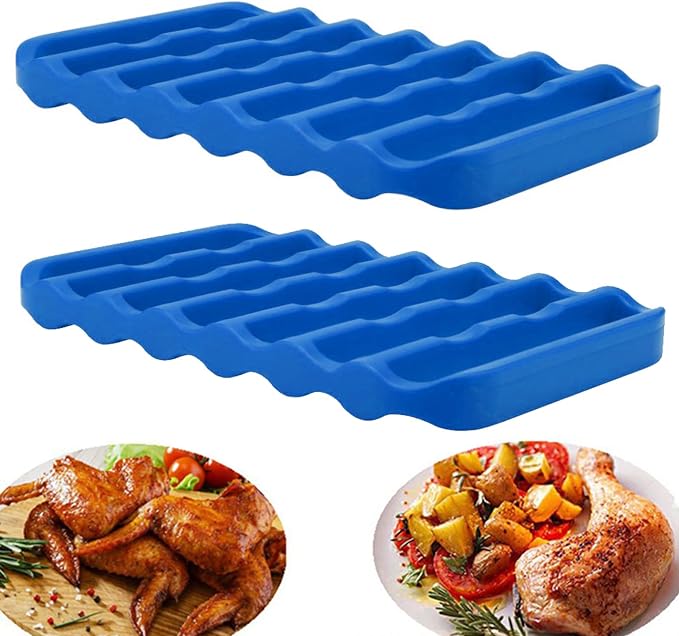 2 Pack Silicone Roasting Racks Non Stick Easy-Clean Cooling Rack for Cooking Baking Steaming (2pack-blue+red)
