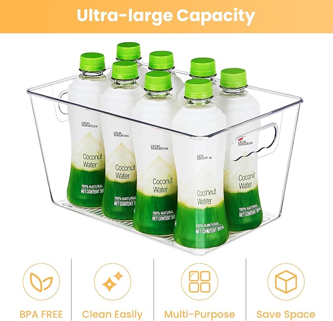 YIHONG 8 Pack Clear Storage Bins, Pantry Organizer Bins with Handle, Large | Plastic Bins, Pantry Storage Containers for Kitchen, Freezer, Cabinet, Closet, Bathroom, Under Sink Organizers and Storage