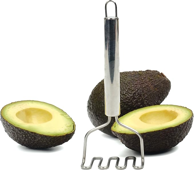RSVP International Endurance Kitchen Tool Collection Handheld Potato & Avocado Masher, Dishwasher Safe, 7x2.75", Stainless Steel