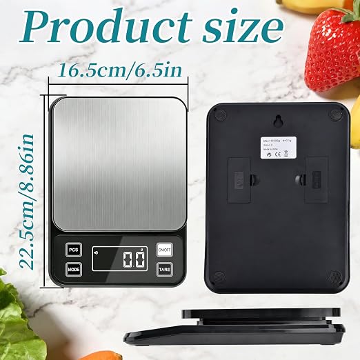 Waterproof Food Scale, 22lb Digital Kitchen Scale with Batteries, 304 Stainless Steel Precision Gram Scale for Baking, Cooking, Meal Prep, Tare Function