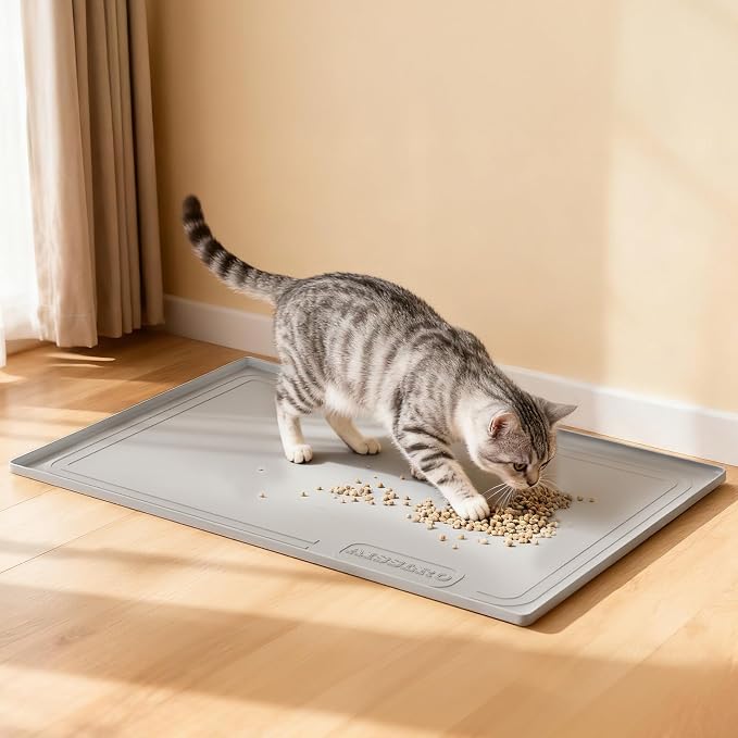 Under Sink Mat 25" X 19", Waterproof Silicone Cabinet Kitchen Liner, Gray | BPA-Free Raised-Edge Cabinet Protector & Leak Tray for Bathroom Cabinets, Boots, Pet Feeding Dog & Cat Mats, Dishwasher Safe