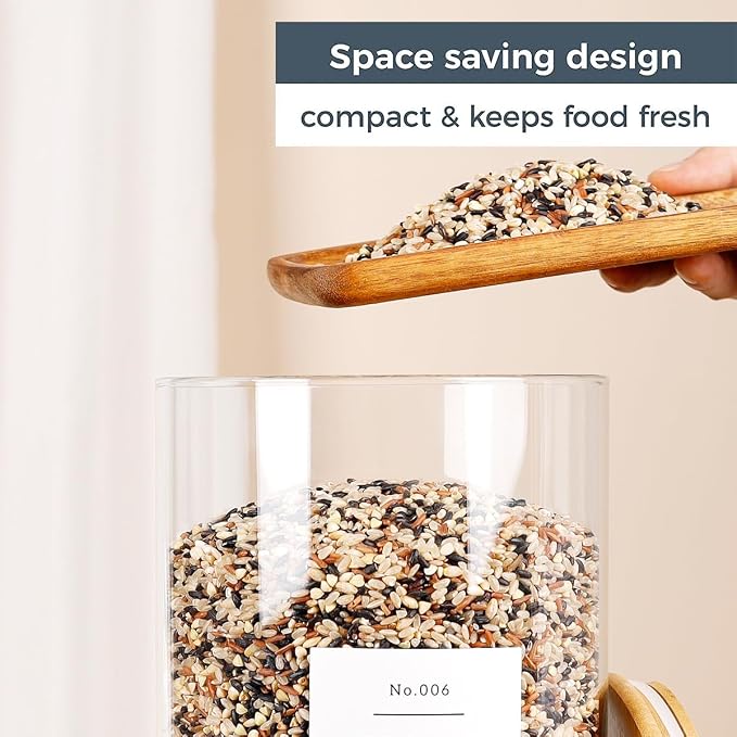 HHMJSM Large Glass Storage Jars With Airtight Bamboo Lid - 100 Fl Oz Thicken Kitchen Glass Food Storage Canister With 42 Pantry Labels - Big Clear Flour And Sugar Containers Farmhouse