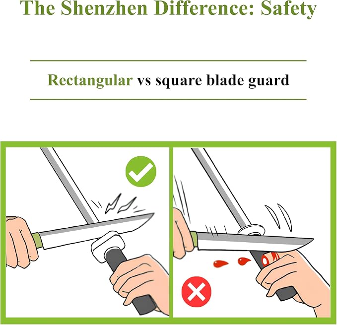 Shenzhen Knives Ceramic Honing Rod 12 Inch – Ceramic Knife Sharpener for Chef, Carving, Paring & Hunting Knives – HRC 68 Alumina, 1000 Grit – Rectangular Safety Guard