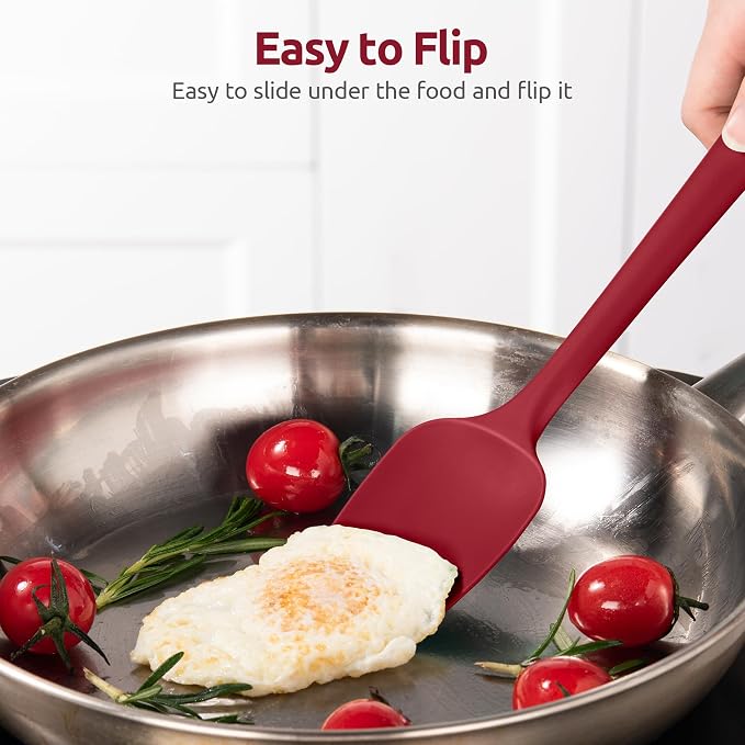600ºF Heat Resistant Silicone Spoons: U-Taste Flexible Baking Spoon Spatula & Cooking Scoop Spoonula, Seamless Soft Kitchen Utensils for Serving, Scraping, Scooping in Non-Stick Cookware (Red)