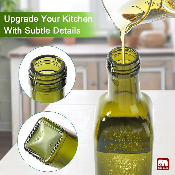 gmisun Olive Oil Dispenser Bottle 4 Pack, Olive Oil Dispenser for Kitchen 17oz, Glass Cooking Soy Sauce Bottle Container Cruet with Plastic Pourer Spout, Green