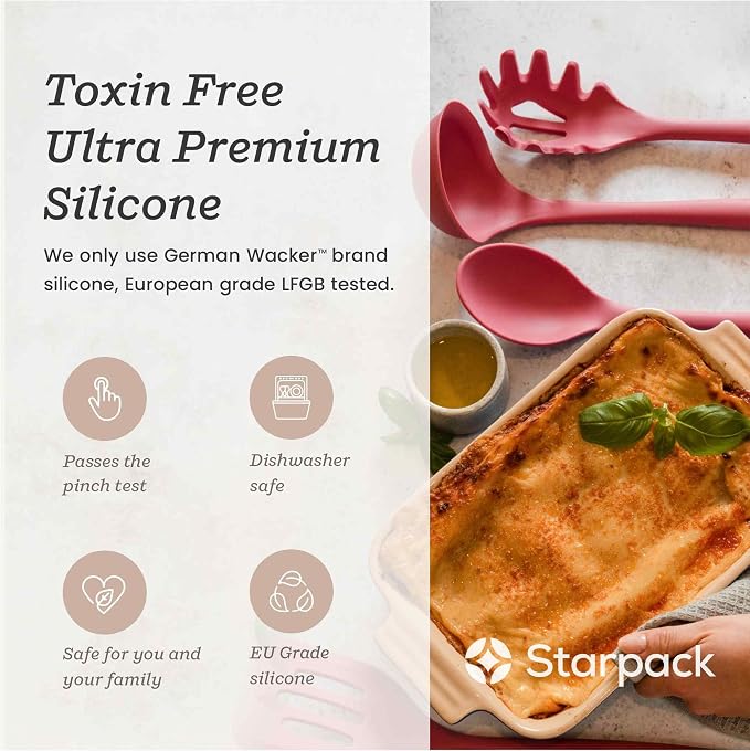 Starpack XL Premium Silicone Pasta Fork (13.5") - Spaghetti Spoons High Heat Resistant to 600°F - Silicone Pasta Spoon Strainer - Server Spoon with Teeth - Server Utensil for Pastas