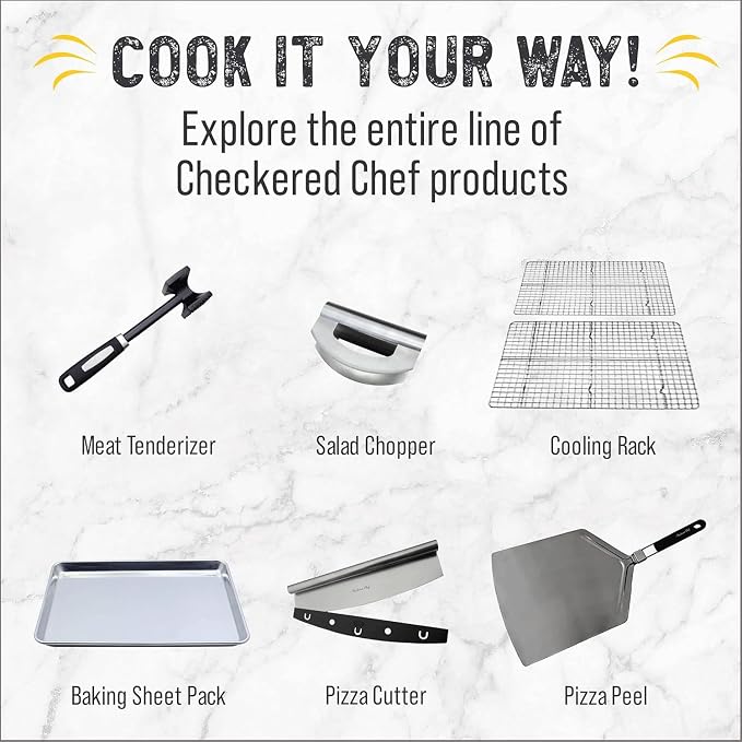 Checkered Chef Salad Chopper Tool with Cover | Mezzaluna Knife, Stainless Steel, Vegetable Rocker, Mincer, Cutter