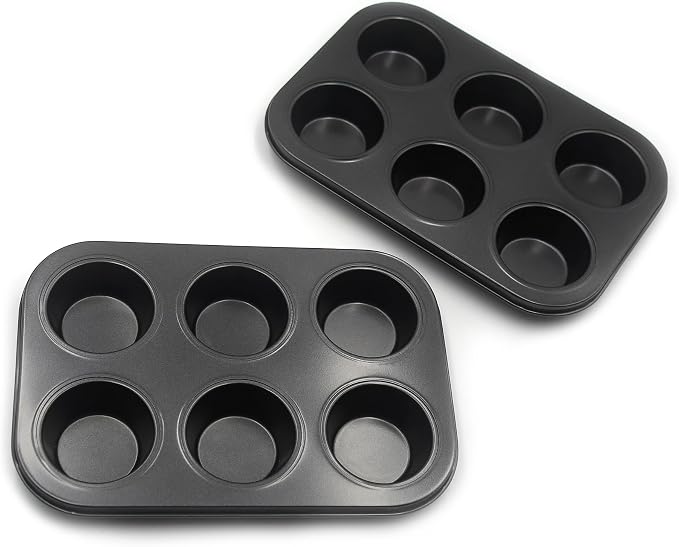 Non-Stick Muffin Pans, 6-Cup Standard Baking Pans Set of 2 with a Scraper for Perfect Muffins & Cupcakes