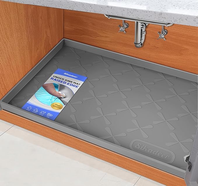 Waterproof Under Sink Mat 37" x 22" Silicone Mat Cabinet Protector | Heavy Duty Deep Drip Tray, Extra Thick Non Slip Liner for Kitchen & Bathroom, Pets, Organizer, Storage, Boots, Home Essential