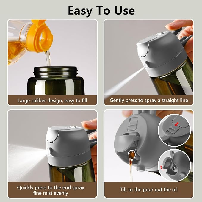 SWEET VIEW 2PCS Olive Oil Dispenser and Oil Sprayer | 16oz/470ml Glass Light-Proof Oil Pourer for Kitchen Air Fryer, Cooking, Salad, and BBQ, with Stickers