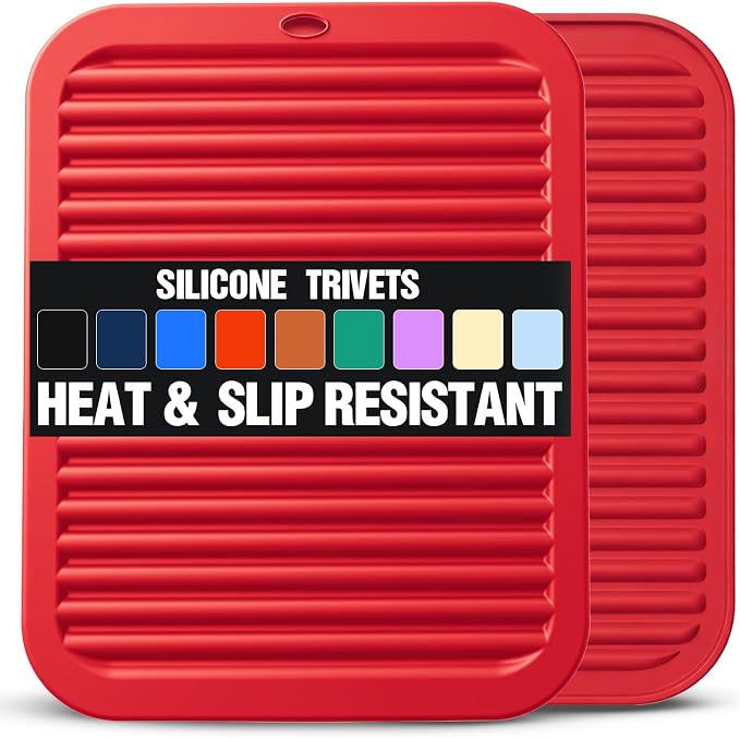 Silicone Trivets for Hot Pots and Pans - 2 Heat Resistant Pot Holders Silicone Trivet Mat Multipurpose Counter Pads (Red)