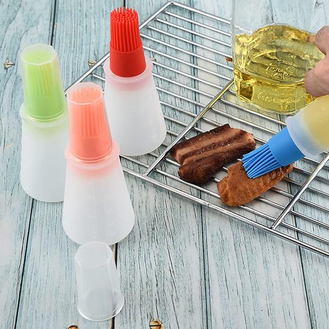 4 pcs Silicone Oil bottle brush， BBQ/Pastry Basting Brushes,Silicone Cooking Grill Barbecue Baking Pastry Oil/Honey/Sauce Bottle Brush (blue)