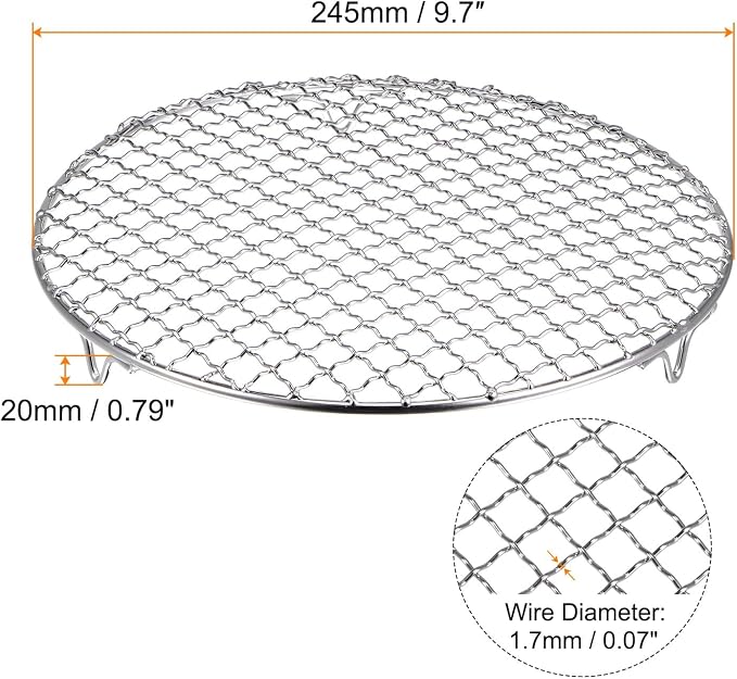 HARFINGTON Round Cooking Rack 9.7-inch 201 Stainless Steel Cross Wire Barbecue Grill Net with 20mm Legs for Cooking Baking Steaming BBQ