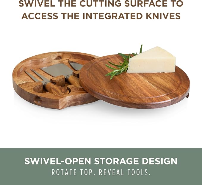 TOSCANA - a Picnic Time brand Acacia Brie Cheese Board and Knife Set - Charcuterie Board Set - Wood Cutting Board, (Acacia Wood) 7.5 Inches