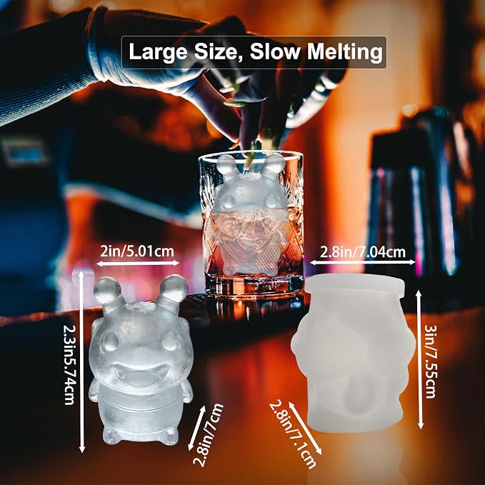3D Bee Ice Cube Silicone Molds Tray for Whiskey, Cocktail, Drink, Bar; Rich Details. Fun Animal Mold for DIY Craft Taba Squishy Chocolate Soap Candle Resin Gift for Women Girls Boys; 2 Pack