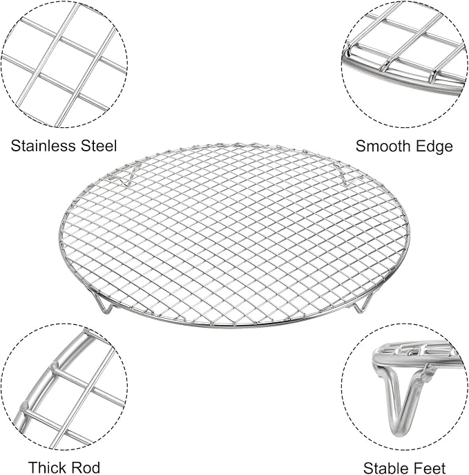 uxcell Round Cooking Rack 13 Inch Dia Stainless Steel Wire Cooling Steamer Rack for Baking Canning Cooking Roasting Cooling Grilling Drying, Silver