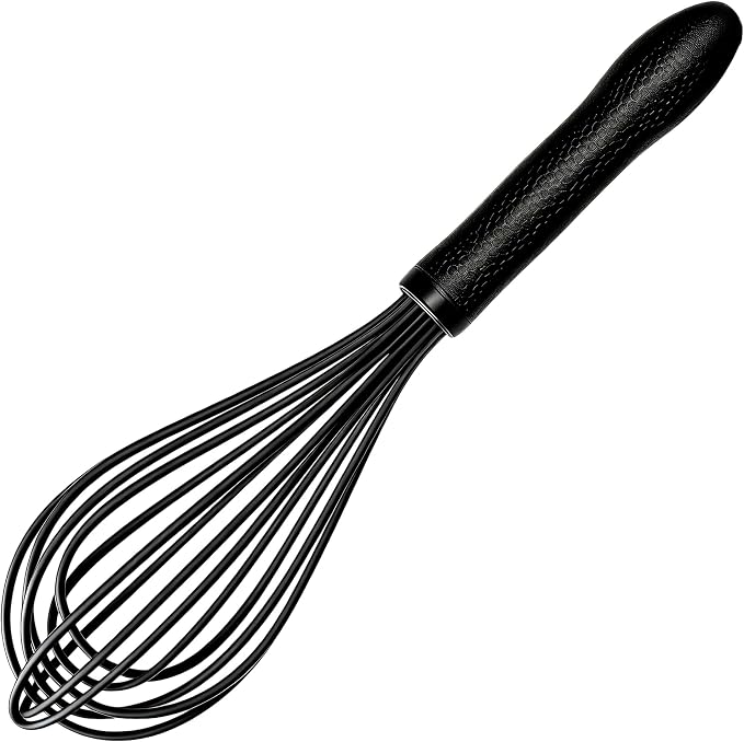 TEEVEA Silicone Whisk 11 Inch, Nonstick Heat Resistant for Cooking Baking | Black, food grade, dishwasher safe, stainless steel core, non-scratch, balloon shape, handheld, kitchen egg & batter mixing